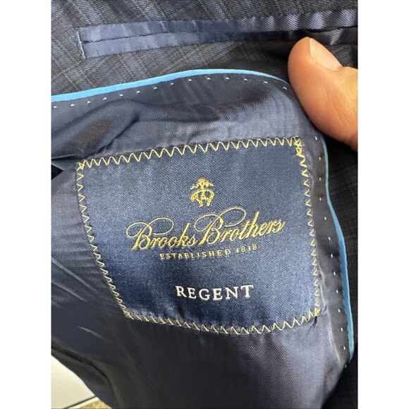 Brooks Brothers Regent 48S Navy Check Wool Blazer Reda Brookscool Stretch Travel - Picture 6 of 10